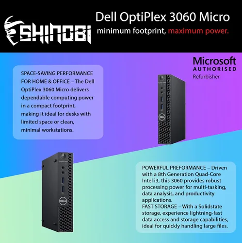 Vista 2 de Dell Micro PC OptiPlex 3060 Intel Core i3-8100T 8 GB de RAM NVME de 256 GB Windows 11 Pro Wi-Fi+ BT Mini computadora de escritorio