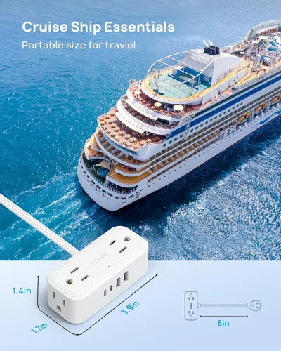 Vista 7 de TROND Extensor de toma con cable de 6 pulgadas, adaptador de enchufe plano con 4 tomas eléctricas y 4 puertos USB, para montaje en pared, toma