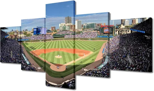 Vista 21 de Arte para pared, lienzo para estadio deportivo, arte para pared, diseño de campo de Wrigley en Chicago, pinturas de Chicago, impresiones sobre