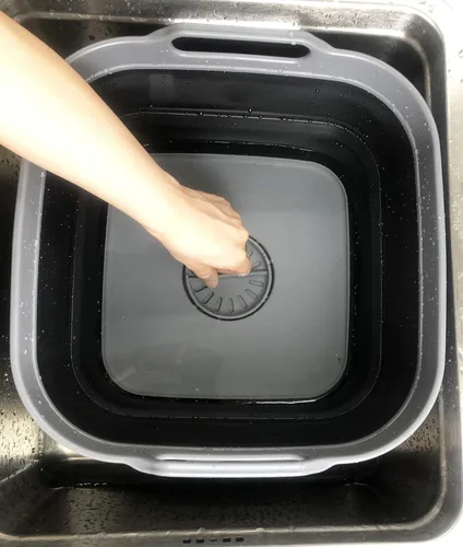 Vista 7 de SAMMART Sartén plegable de 2.64 galones con tapón de drenaje, lavabo plegable, tina portátil para lavar platos, bandeja de almacenamiento de cocina