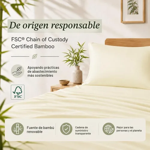 Vista 3 de TOSMO Juego de sábanas de lujo refrescantes - 100% viscosa de bambú, juego de ropa de cama de 4 piezas (tamaño King) - bolsillos extra profundos