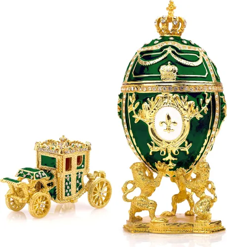 Vista 18 de Réplica decorativa de huevo de Pascua ruso extra grande de 6.6 pulgadas, pintada a mano, caja de joyería y baratijas para la mejor decoración