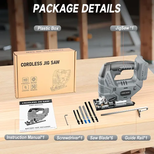 Vista 9 de Sierra de calar inalámbrica compatible con batería DeWalt de 20V, motor sin escobillas, control variable de 7 velocidades, 3200 RPM, potencia