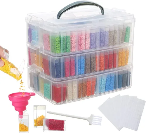 Vista 9 de Douorgan Contenedores de almacenamiento de pintura de diamante de 3 niveles, organizador portátil de cuentas y caja de almacenamiento, organizadores