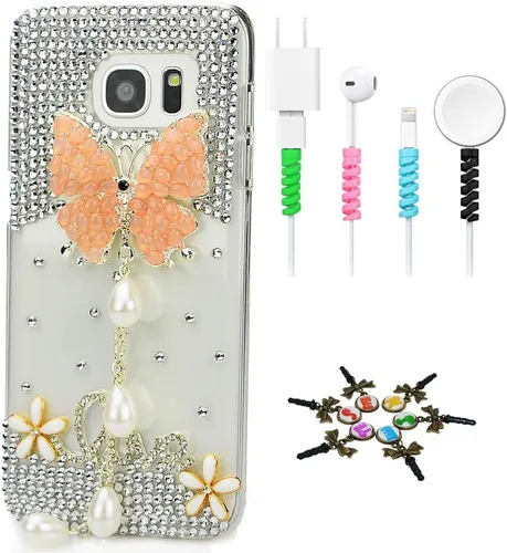Vista 20 de Sparkle Funda compatible con Samsung Galaxy J2 Prime – Elegante funda con diseño de lazo 3D hecha a mano con protector de cable [4 unidades] – Rosa