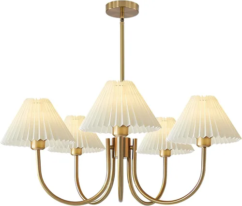 Vista 8 de KCO Lighting Lámpara Colgante Plisada Vintage de 3 Luces Araña de Techo con Pantallas de Lámpara Pequeña Araña de Tela Negra y Blanca para Sala