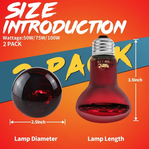 Vista 4 de LUCKY HERP Lámpara de Calor Infrarroja 50W Paquete de 2, Bombillas de Luz de Punto de Sol para Reptiles y Anfibios, Bombillas de Lámpara de Calor