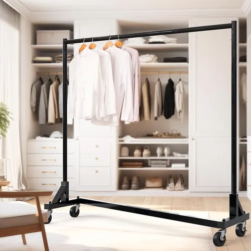 Vista 2 de Simple Houseware Perchero de grado industrial con base Z, carga de 500 libras con barra extra larga de 62 pulgadas, color negro