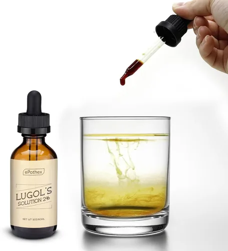 Vista 4 de EPOTHEX Lugol's Solution - Botella con cuentagotas de vidrio al 2 % de 2 oz. Contiene yoduro de potasio y yodo, 2.0 fl oz