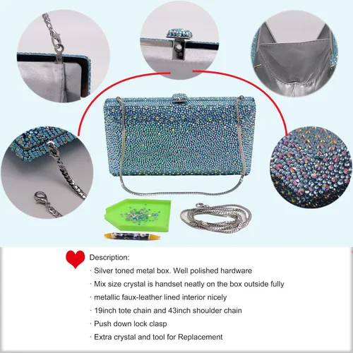 Vista 3 de Bestenda Caja de cristal de lujo Minaudiere Bolso de mano para mujer boda desfile de moda deslumbrante diamante para fiesta nocturna bolso
