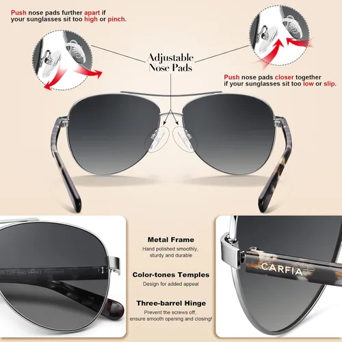 Vista 68 de CARFIA Gafas de sol polarizadas para mujer, protección UV, brazos de acetato, marco de metal, sombras para mujer, CA3216