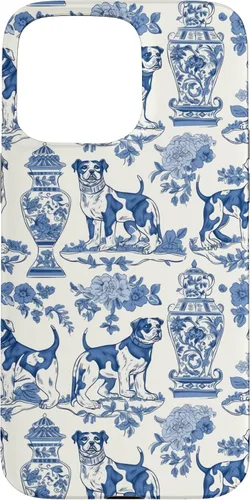 Vista 31 de Chinoiserie Dog Blue Toile Ginger Preppy Grandmillennial - Carcasa para iPhone 16