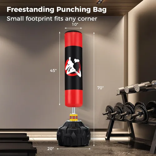 Vista 6 de Goplus Saco de boxeo independiente, bolsa de boxeo pesada de 70 pulgadas con base rellenable, 12 ventosas, amortiguadores, bolsa de kickboxing