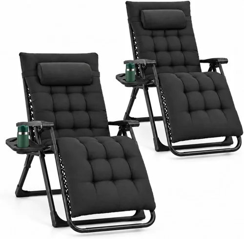 Vista 10 de DUMOS Silla de gravedad cero, silla de descanso para exteriores con bandeja Negro