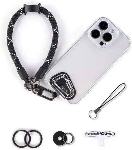 Vista 11 de Correa de Teléfono para Mano y Muñeca, Cordón de Teléfono con Parche ×2, Soporte para Funda de Teléfono Celular, Correa de Muñeca para Llaves, Negro