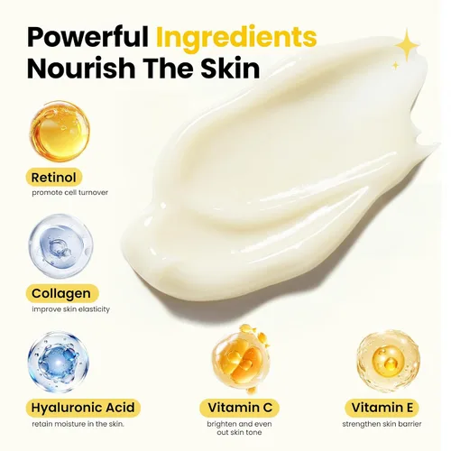 Vista 3 de Crema de Retinol para Rostro Anti Envejecimiento: Crema Antiarrugas para Cara y Cuello con Colágeno y Ácido Hialurónico - Hidratante Nocturno