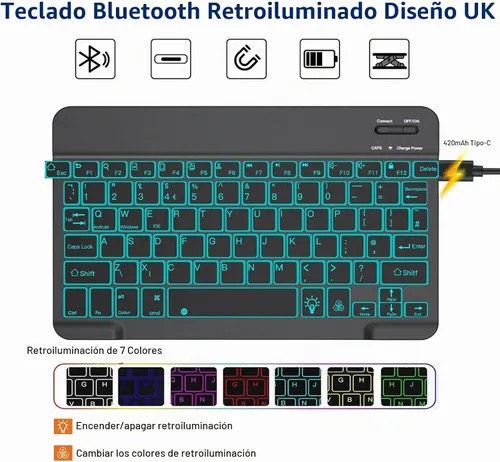 Vista 2 de JUQITECH - Funda con teclado inalámbrico retroiluminado para Samsung Galaxy Tab A8 de 10,5 pulgadas