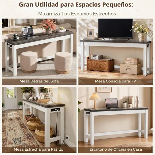 Vista 6 de Cyclysio Mesas de consola de 160 cm para entrada, mesas de consola largas para sala de estar, mesa detrás del sofá, mesa de entrada de granja