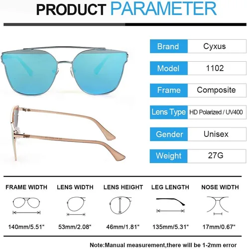 Vista 5 de Cyxus Cateye - Gafas de sol polarizadas para mujer, protección UV, para pesca al aire libre (azul), 21-azul