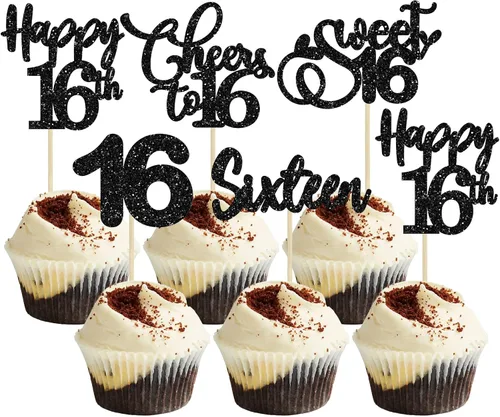 Vista 9 de Paquete de 30 adornos para cupcakes con purpurina de doble dígito para cumpleaños de 10 años, para cumpleaños, aniversario, fiesta, suministros