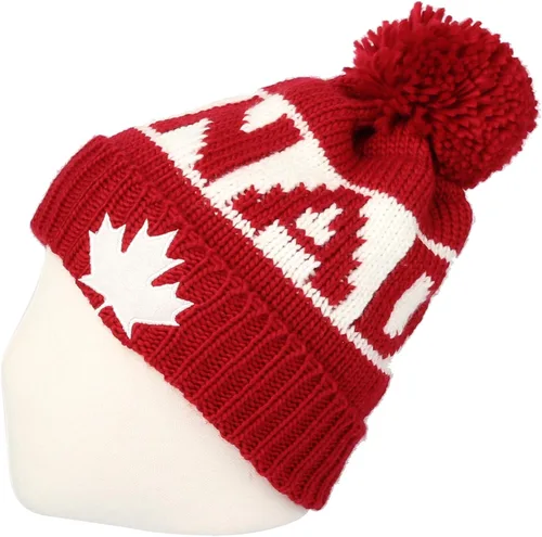 Vista 3 de WITHMOONS Gorro de punto JZP0027 con diseño de bandera de Canadá
