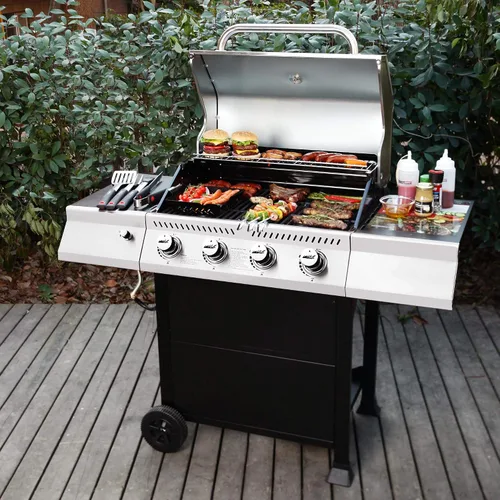 Vista 3 de Royal Gourmet GA4400T Parrilla de acero inoxidable de 4 quemadores, gasolina de propano líquido, 40,000 BTU, estilo de carrito, perfecto para un