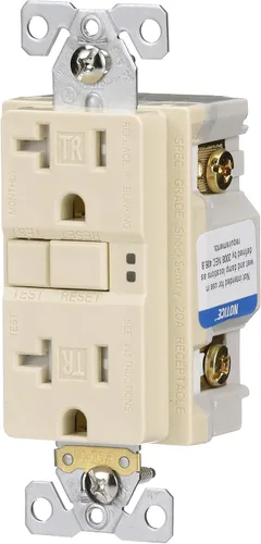 Vista 2 de Eaton GFCI - Receptáculo dúplex resistente a manipulaciones 20A -125V con placa de pared de tamaño estándar, color marfil