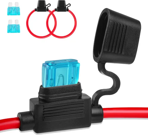 Vista 13 de Portafusibles en línea 12V, paquete de 2, portafusibles de hoja impermeable de 8 AWG de 11.8 pulgadas, portafusibles en línea 12V con 2 fusibles