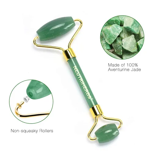 Vista 8 de NEUTRIHERBS Jade Gua Sha y rodillo facial y suero de vitamina C Set de herramientas faciales (kit 3 en 1), masajeador facial casero para arrugas