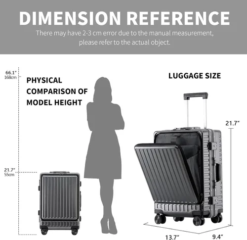 Vista 7 de CAARANY Equipaje de mano aprobado por aerolíneas con compartimento para laptop, equipaje multifuncional de marco de aluminio de 20 pulgadas