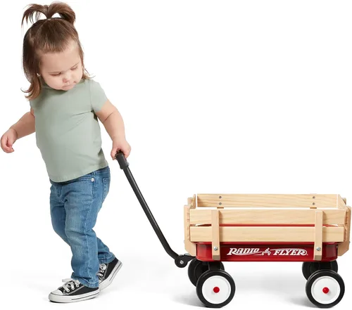 Vista 3 de Radio Flyer Mini vagón de acero y madera para niños, vagón de juguete de 19 pulgadas para niños de 1.5 años en adelante, versión de tamaño de juego