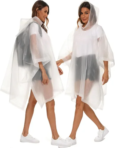 Vista 3 de Paquete de 2 ponchos de lluvia para adultos, reutilizables, impermeables, de supervivencia, emergencia, resistente, con capucha con cordón