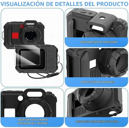 Vista 4 de Funda protectora de silicona para cámaras digitales Kodak Pixpro wpz2, con protector de pantalla y cordón, para accesorios Kodak Pixpro wpz2 - Negro