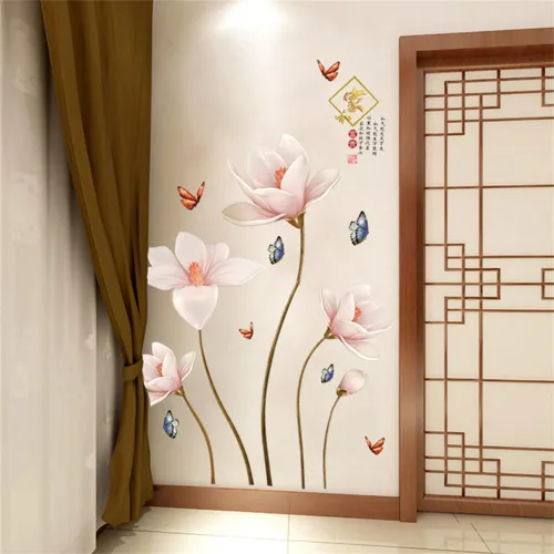 Vista 5 de Decoración para el hogar con flores rosadas, diseño chino, diseño de flores en relieve, pegue y pegue para el hogar y la riqueza, adhesivo de PVC