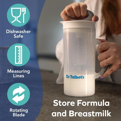 Vista 5 de Dr. Talbot's Batidora de fórmula para bebé, sin derrames, sin grumos + Dr. Talbot's - Botellas anticólicos con chupete flexible suave de 6 onzas