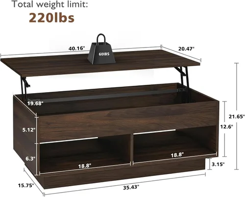 Vista 11 de HOMMPA Mesa de centro moderna con tapa elevable con almacenamiento para sala de estar, mesa de centro LED, mesa de comedor de madera con 2 cajones