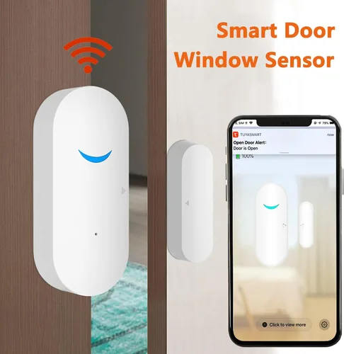 Vista 2 de Sensor de puerta inteligente con alarma inalámbrica, detector de ventana de puerta WiFi con 2 baterías, sensor de contacto de puerta de ventana