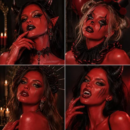 Vista 6 de Pintura del cuerpo de la cara roja del diablo, maquillaje a base de agua de Rojo