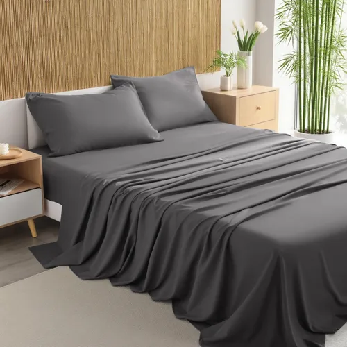 Vista 10 de Juego de sábanas de 3 piezas, sábanas para cama de tamaño individual, rayón derivado del bambú, ropa de cama refrescante y transpirable