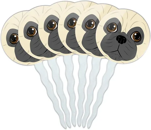 Vista 13 de Juego de 6 palillos para cupcakes para decoración de perros y cachorros - Basset Hound Face