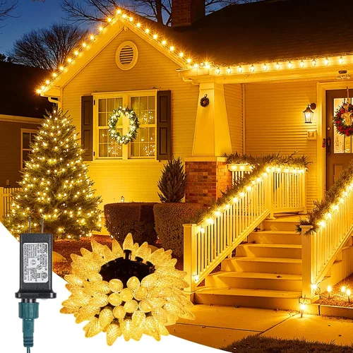 Vista 10 de Minetom Luces de Navidad C9 para exteriores, 88 pies, 110 luces LED con 8 modos de iluminación, impermeable, conectable, certificado UL