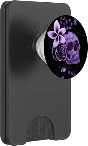 Vista 7 de Calaveras de calaveras negras con diseño de flores, calaveras, huesos y soporte para teléfonos y tabletas