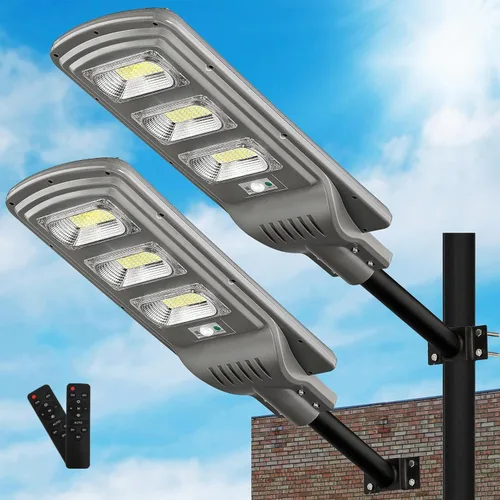 Vista 9 de Lovus - Paquete de 2 luces solares de 3600 W para exteriores, IP65, impermeable, luz LED de seguridad con sensor de movimiento, luz