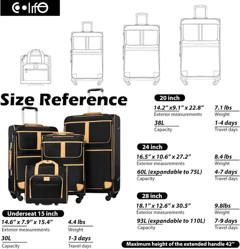 Vista 7 de Coolife Equipaje 4 piezas conjunto maleta extensible TSA cerradura spinner softshell, marino