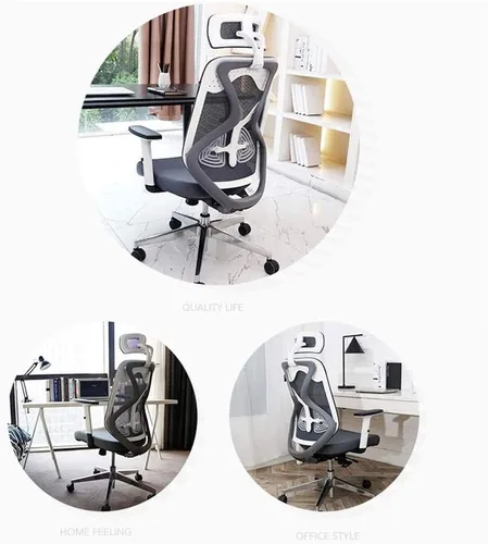 Vista 5 de Silla de oficina de malla transpirable para computadora con soporte lumbar ergonómico ajustable, silla de escritorio giratoria con reposabrazos