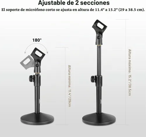Vista 2 de NEEWER Soporte de micrófono de escritorio, soporte de micrófono de mesa ajustable con clip y adaptador de 3/8 a 5/8 pulgadas compatible con Blue