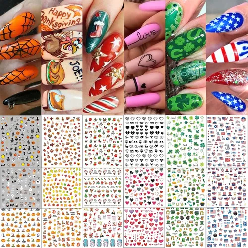 Vista 11 de TailaiMei 12 hojas de calcomanías adhesivas de arte de uñas para el día de San Valentín, tiras completas con 2 limas de uñas para calcomanías