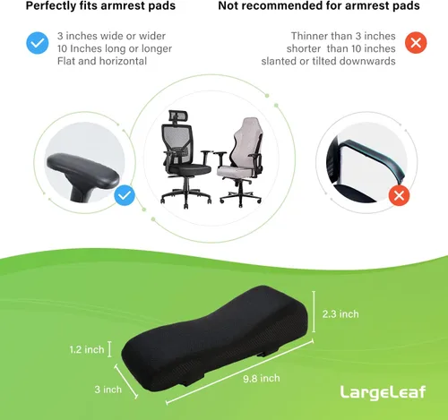 Vista 5 de Large Leaf - Juego de 2 reposabrazos ergonómicos de gel para silla de juegos de oficina con reposabrazos de espuma viscoelástica
