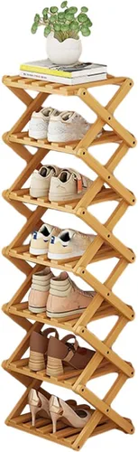 Vista 11 de YYW Zapatero de bambú para entrada, organizador vertical de almacenamiento de zapatos plegable y sin instalación, estantes para zapatos, estante