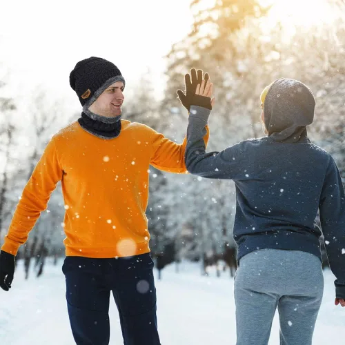Vista 2 de 4 piezas de gorro de invierno para hombre y mujer, conjunto de bufanda de punto cálido para hombre y mujer, One Size-Medium